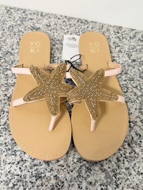 Yoki Pink Strap Sandals with Gold Beaded Starfish sz 8 New with tags!